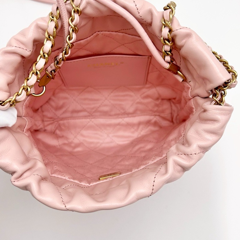 公主駕到🤩99新🆕Chanel香奈兒粉金22bag迷你mini垃圾袋單肩斜挎鏈條包-13