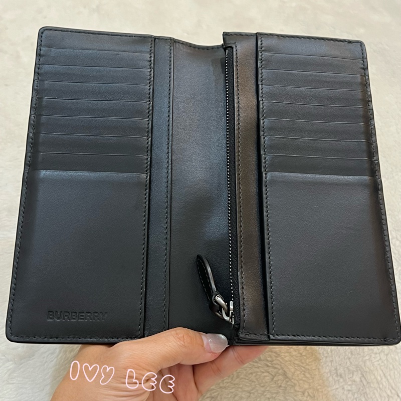 BURBERRY 灰黑經典格紋 對開長夾 正品 二手精品-2