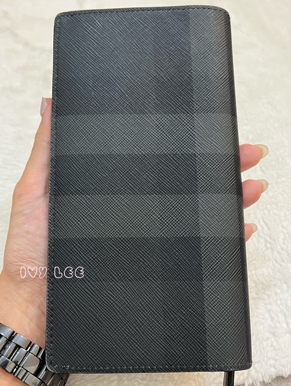 BURBERRY 灰黑經典格紋 對開長夾 正品 二手精品-14