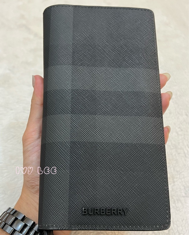 BURBERRY 灰黑經典格紋 對開長夾 正品 二手精品-15