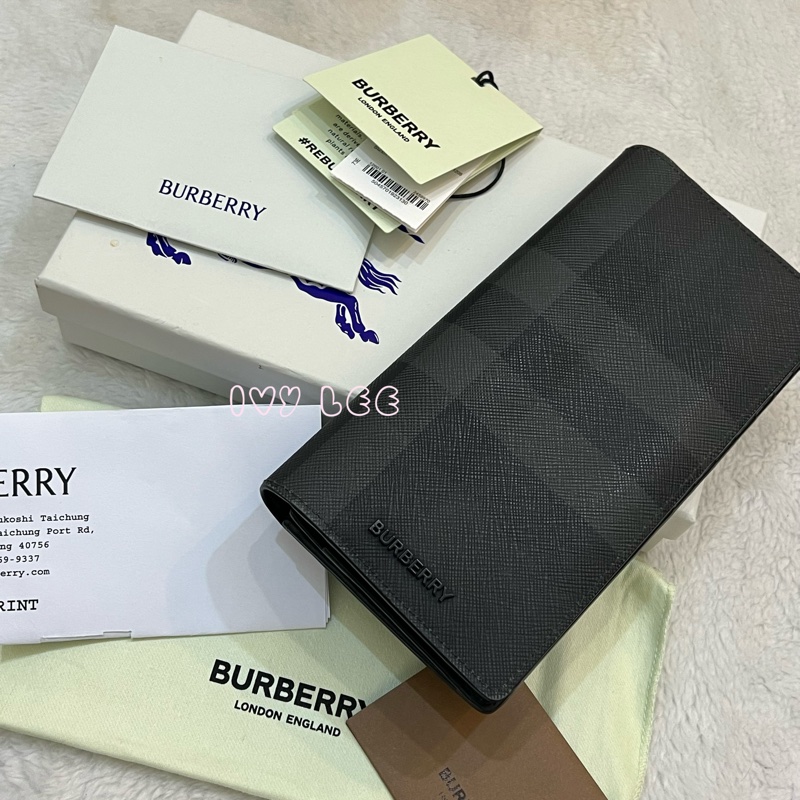 BURBERRY 灰黑經典格紋 對開長夾 正品 二手精品-20