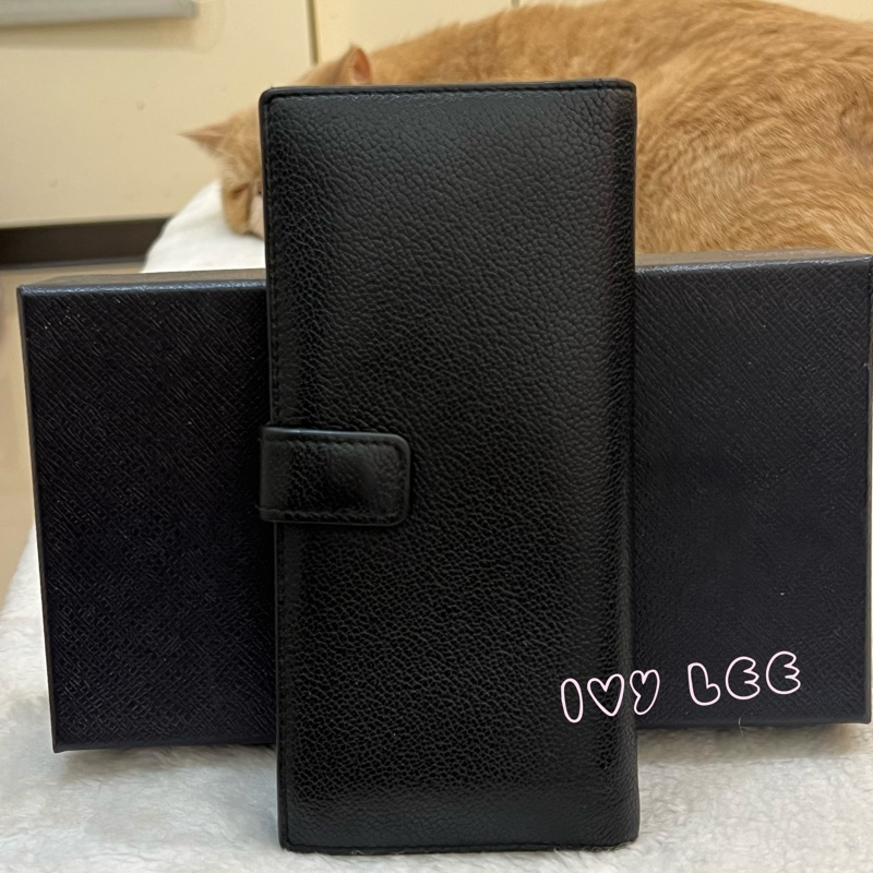PRADA 2MV015 浮雕LOGO 黑藍 二折長夾 正品 二手精品-1