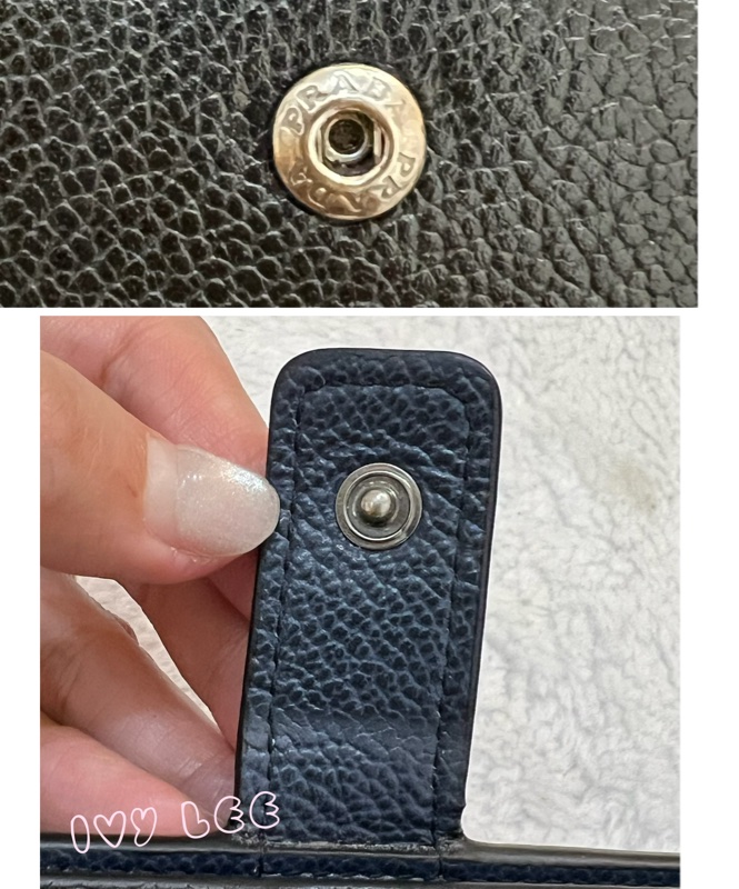 PRADA 2MV015 浮雕LOGO 黑藍 二折長夾 正品 二手精品-12