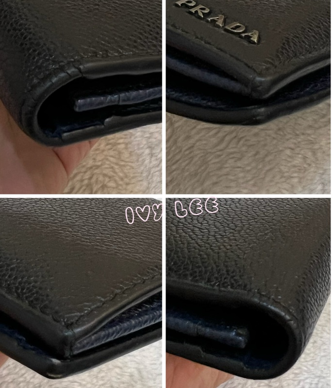 PRADA 2MV015 浮雕LOGO 黑藍 二折長夾 正品 二手精品-14