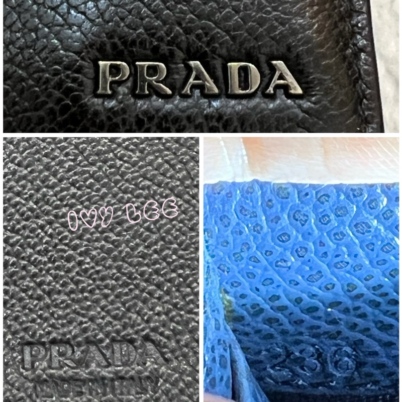 PRADA 2MV015 浮雕LOGO 黑藍 二折長夾 正品 二手精品-16