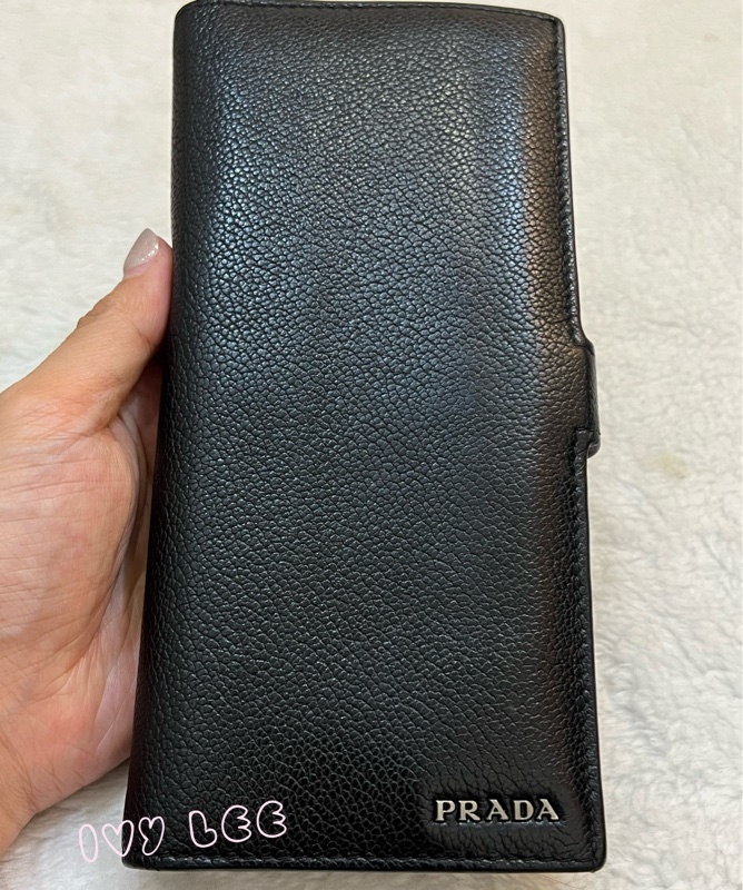 PRADA 2MV015 浮雕LOGO 黑藍 二折長夾 正品 二手精品-20