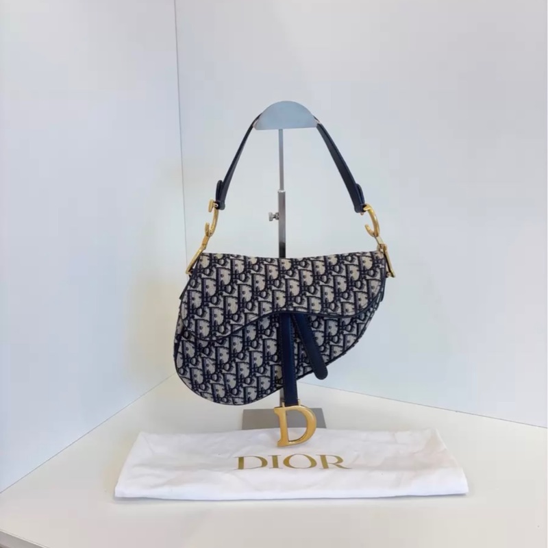 DIOR 迪奥 Saddle 马鞍中号 老花满印Oblique刺绣 提花帆布拼牛皮 马鞍包手提单肩斜挎包-0