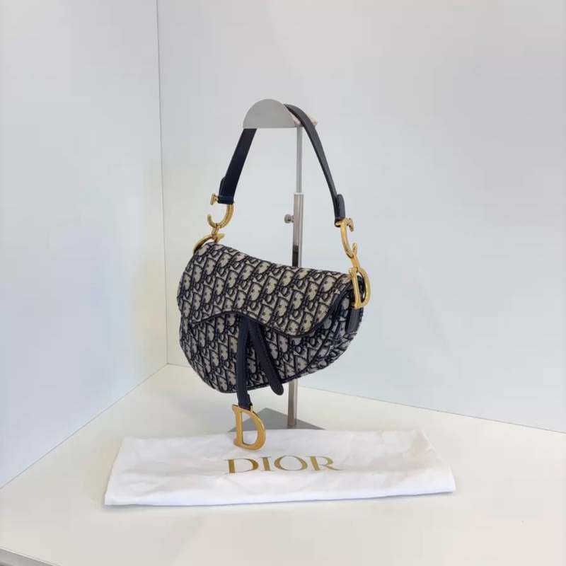 DIOR 迪奥 Saddle 马鞍中号 老花满印Oblique刺绣 提花帆布拼牛皮 马鞍包手提单肩斜挎包-3