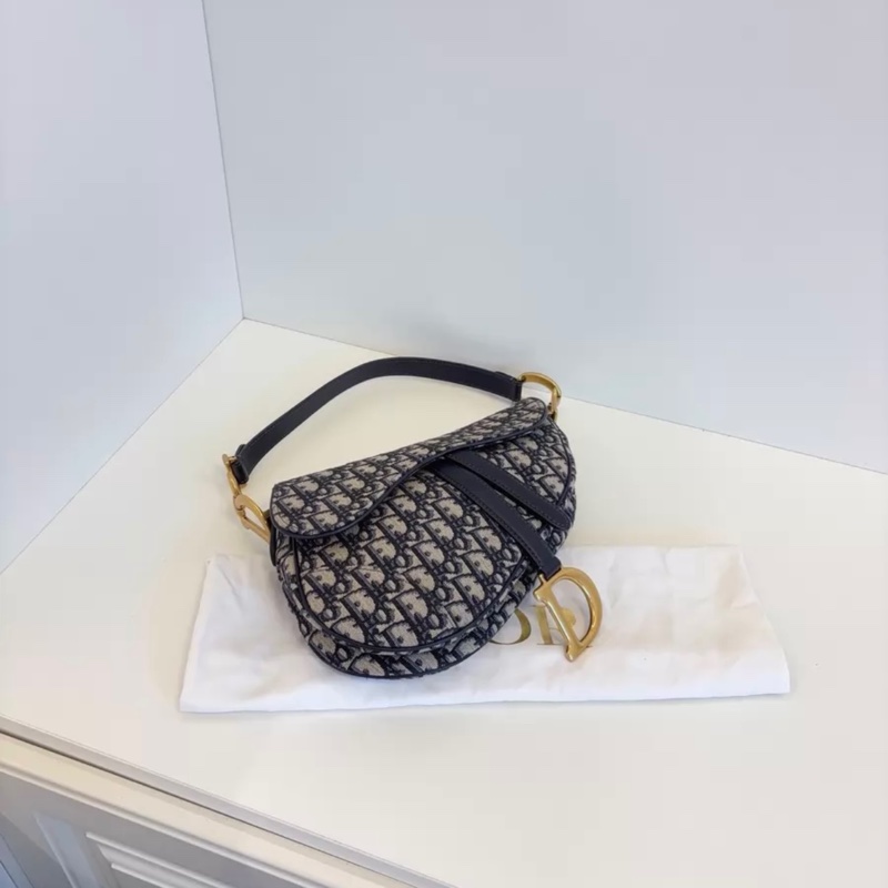 DIOR 迪奥 Saddle 马鞍中号 老花满印Oblique刺绣 提花帆布拼牛皮 马鞍包手提单肩斜挎包-6