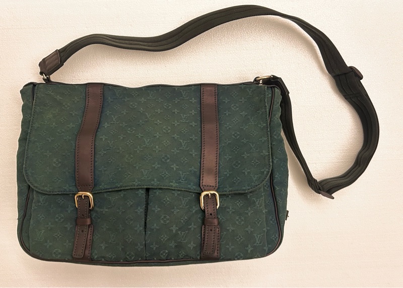 絕版 Louis Vuitton LV Monogram mini green Lin Sac Maman messenger bag 斜挎包 帆布-0