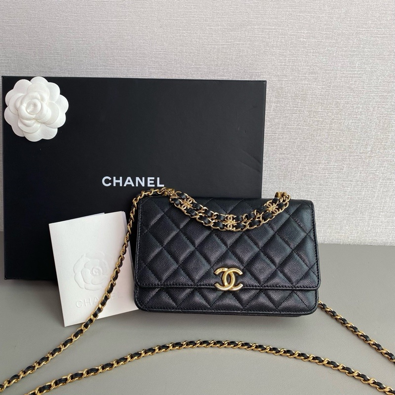 💎Chanel香奈兒22K|黑金荔枝皮手柄woc|芯片款|98新-1
