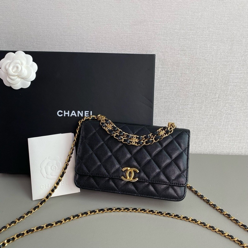 💎Chanel香奈兒22K|黑金荔枝皮手柄woc|芯片款|98新-3