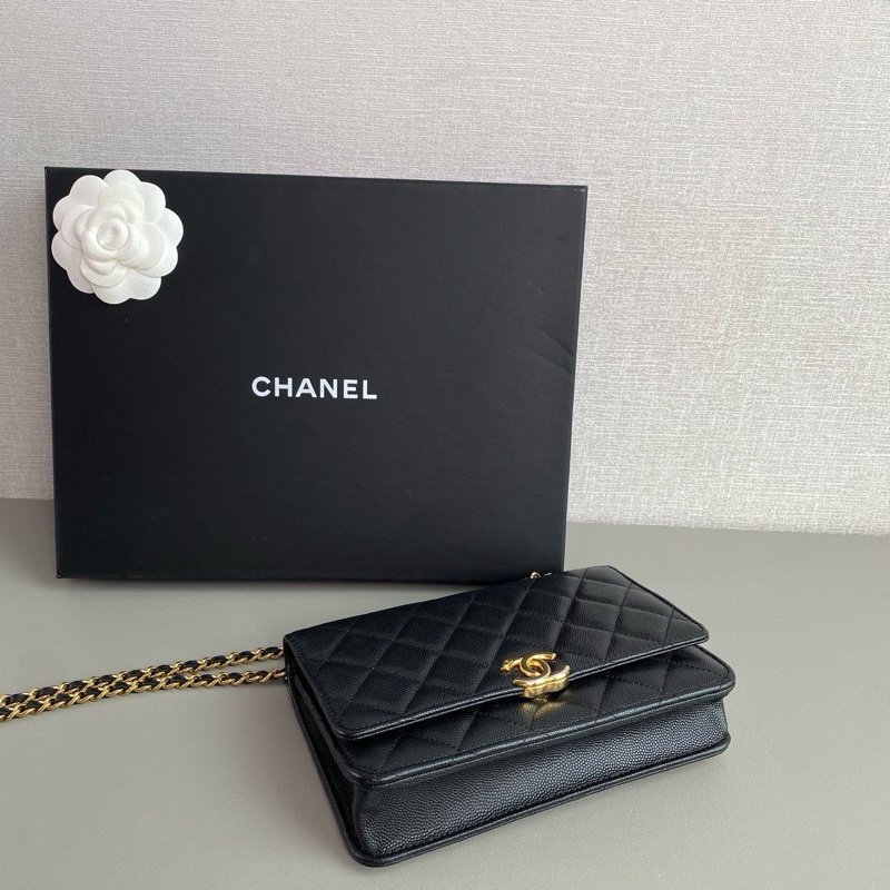 💎Chanel香奈兒22K|黑金荔枝皮手柄woc|芯片款|98新-5