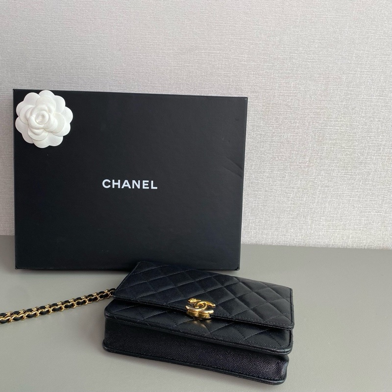 💎Chanel香奈兒22K|黑金荔枝皮手柄woc|芯片款|98新-6