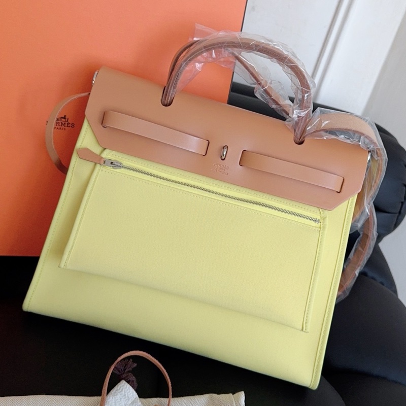 【近新閒置品】99新 Hermes愛馬仕herbag31 銀扣 外縫線 小雞黃 手提單肩斜挎包,框P刻-1