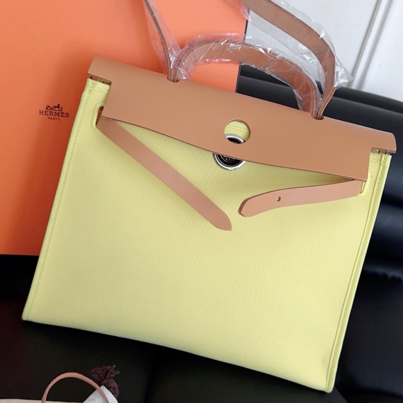 【近新閒置品】99新 Hermes愛馬仕herbag31 銀扣 外縫線 小雞黃 手提單肩斜挎包,框P刻-2