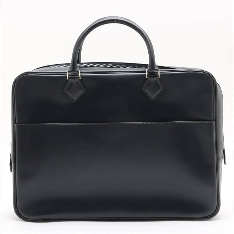 Hermes Plume Dog 38 Box calf Blue Indigo Silver Metal Fittings Stamp G 2003-0