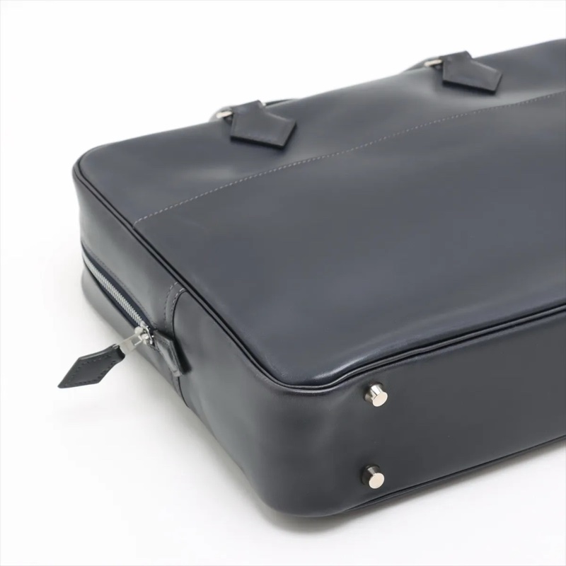 Hermes Plume Dog 38 Box calf Blue Indigo Silver Metal Fittings Stamp G 2003-3