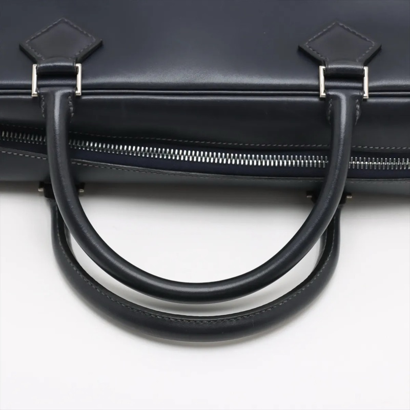 Hermes Plume Dog 38 Box calf Blue Indigo Silver Metal Fittings Stamp G 2003-4