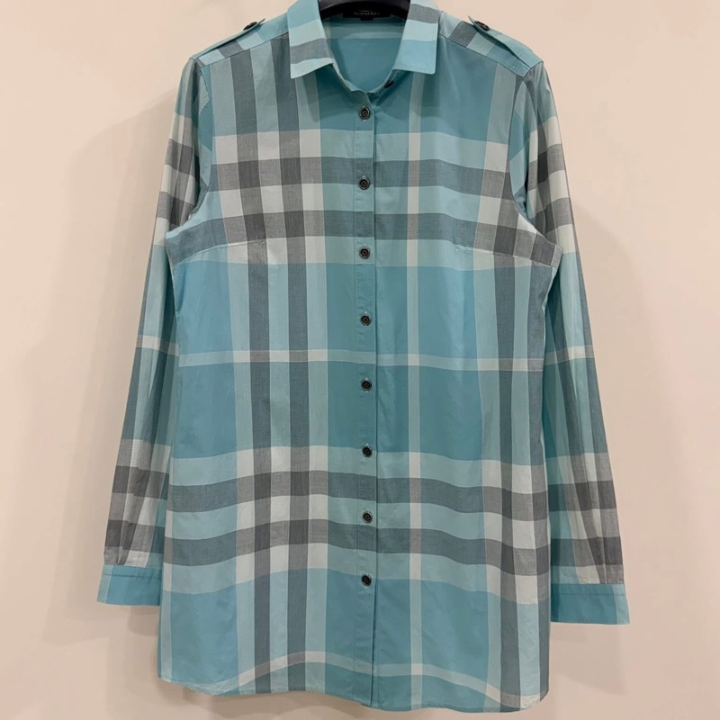 BURBERRY 倫敦 肩扣格紋長版襯衫-1
