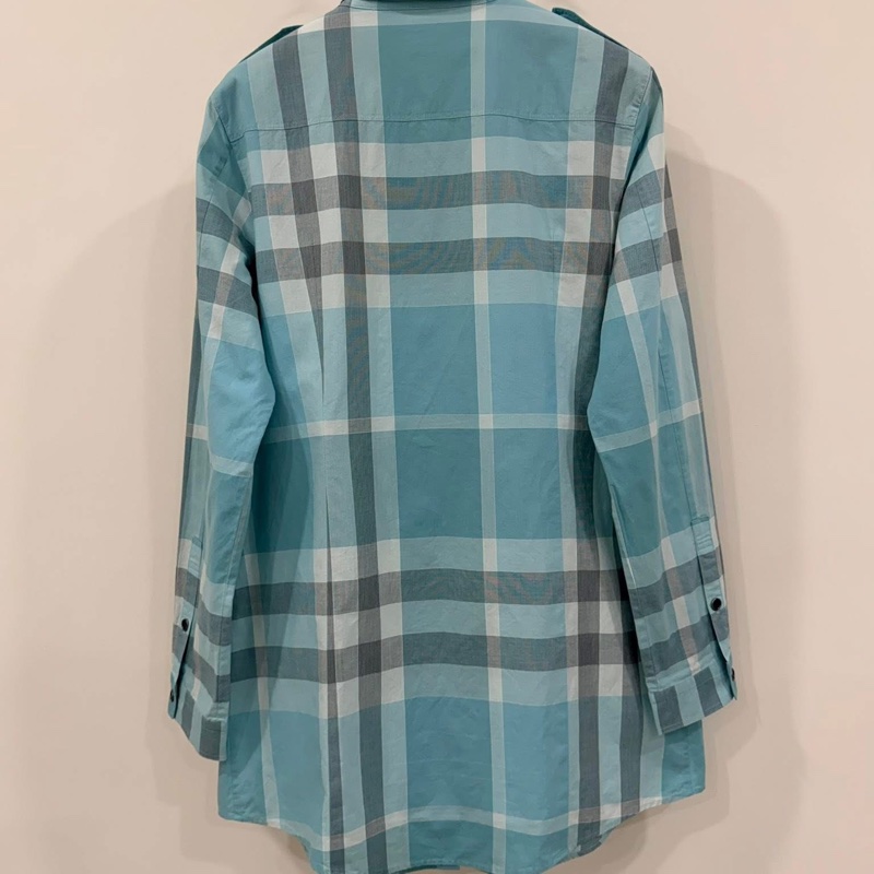 BURBERRY 倫敦 肩扣格紋長版襯衫-2