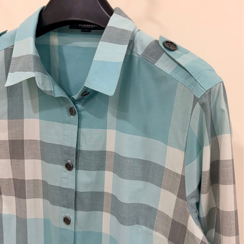 BURBERRY 倫敦 肩扣格紋長版襯衫-3