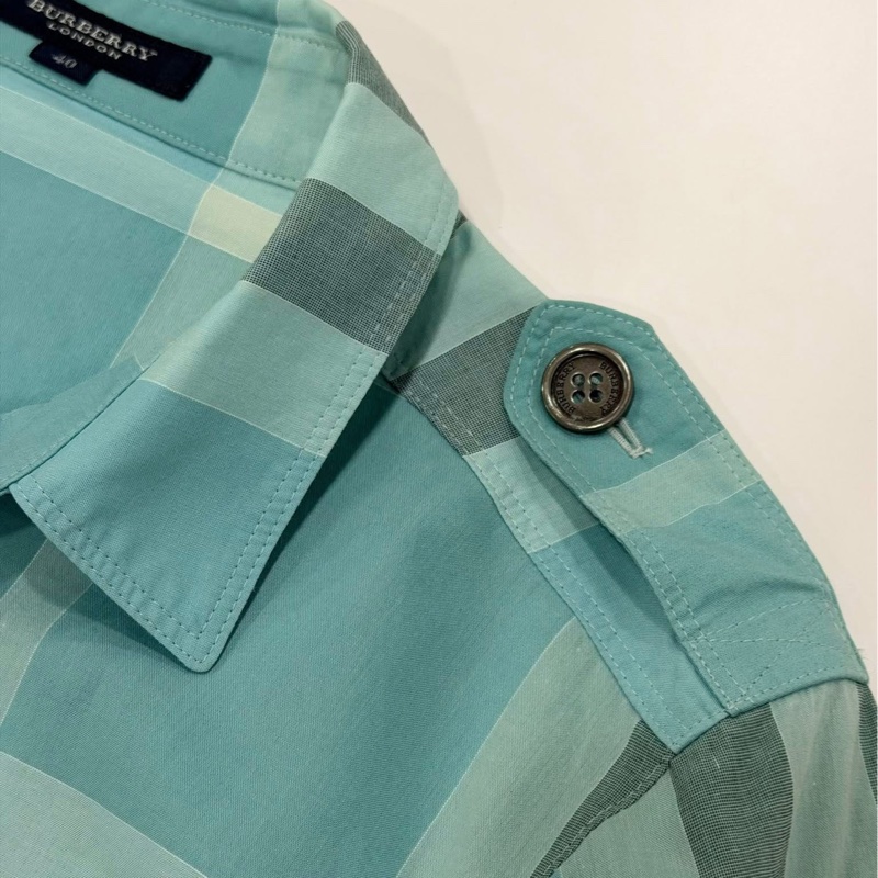 BURBERRY 倫敦 肩扣格紋長版襯衫-4