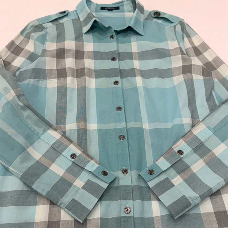 BURBERRY 倫敦 肩扣格紋長版襯衫-5