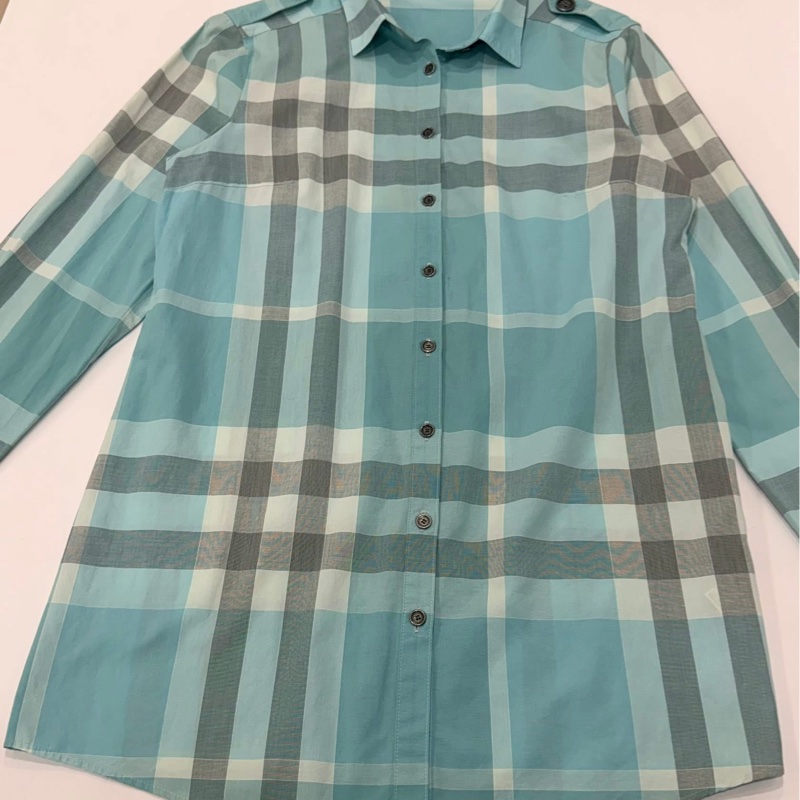 BURBERRY 倫敦 肩扣格紋長版襯衫-6