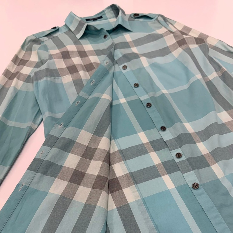 BURBERRY 倫敦 肩扣格紋長版襯衫-7