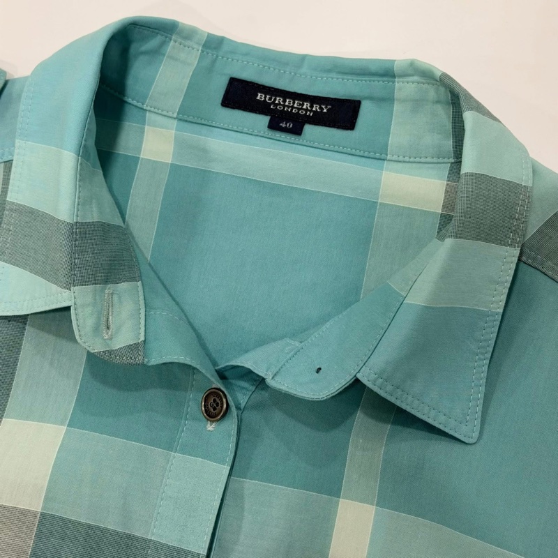 BURBERRY 倫敦 肩扣格紋長版襯衫-8