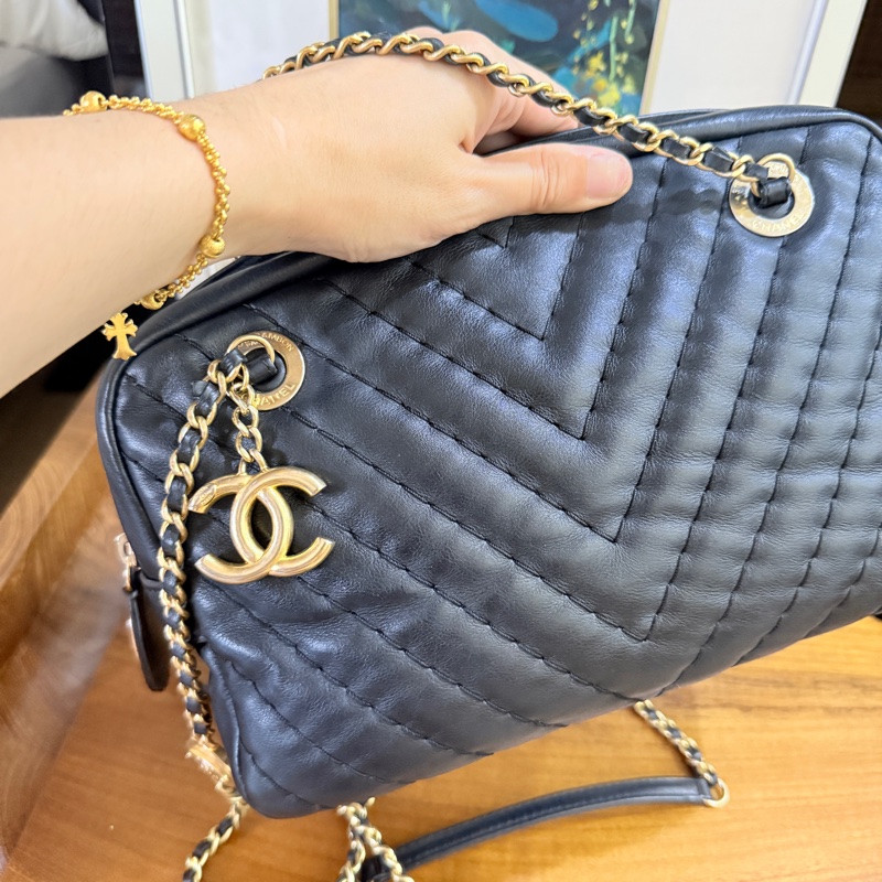CHANEL 香奈兒 黑色 耐用牛皮 皮穿鏈斜背包 內裡拉鍊膠膜還在✨-2