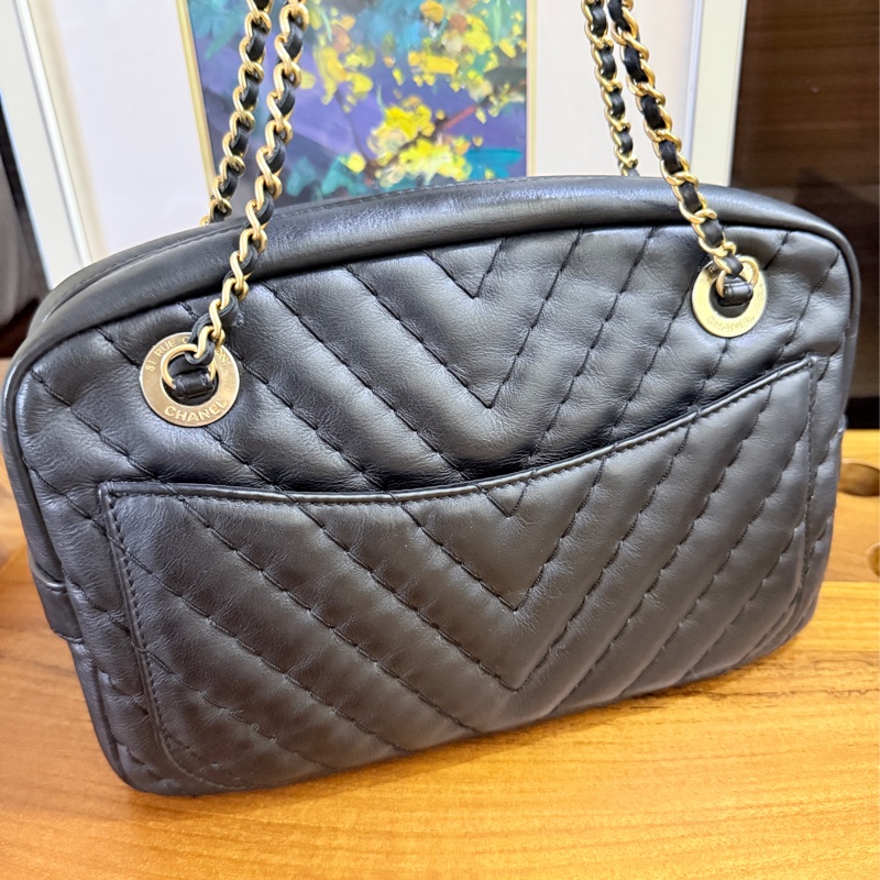 CHANEL 香奈兒 黑色 耐用牛皮 皮穿鏈斜背包 內裡拉鍊膠膜還在✨-6