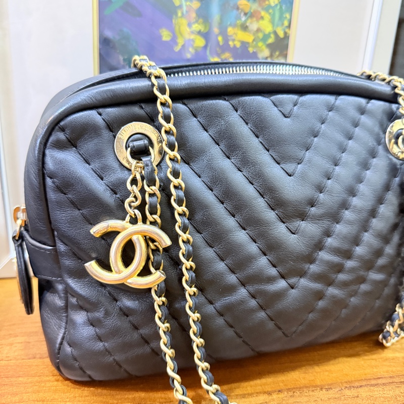 CHANEL 香奈兒 黑色 耐用牛皮 皮穿鏈斜背包 內裡拉鍊膠膜還在✨-26