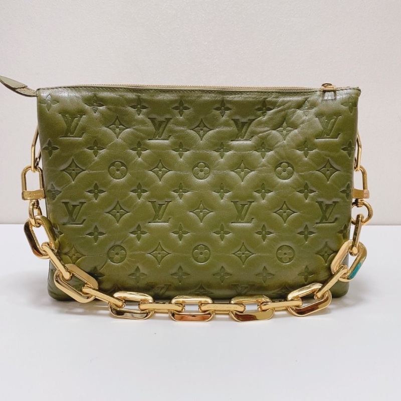 LV Coussin 老花滿logo綠色 中號鏈條包 34x24x12cm 9新 配件塵袋 鏈條 肩帶 盒子-5