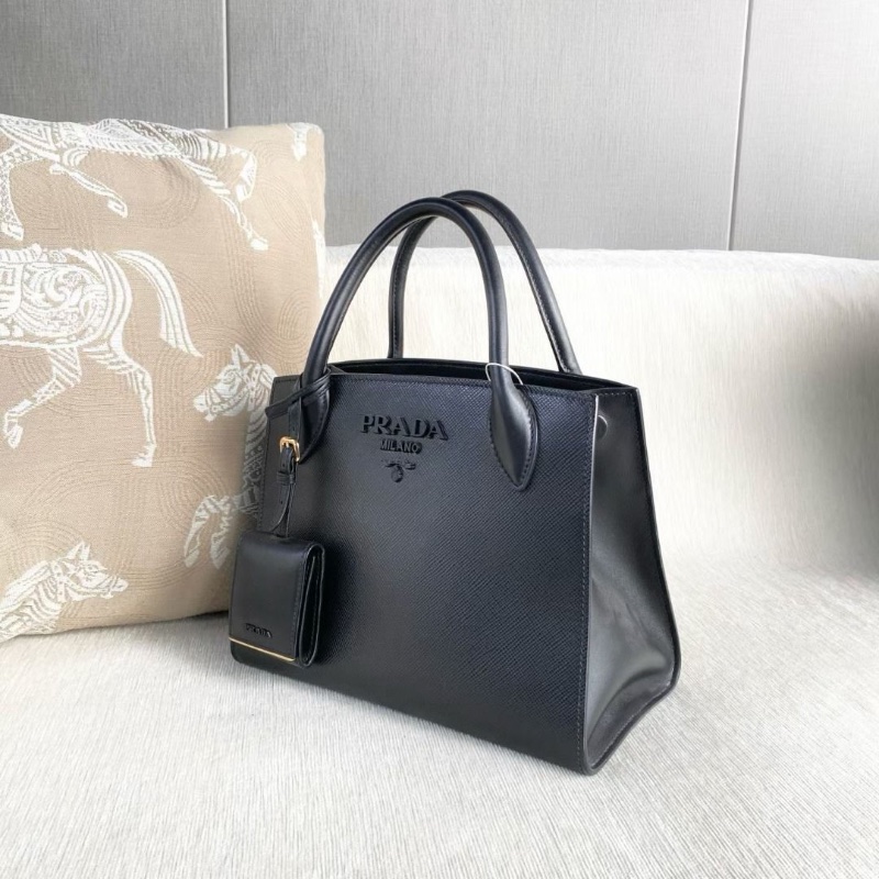 Prada Monochrome黑色手提斜背包26*20*14 9新 配件塵袋 購證 保卡 肩帶-4