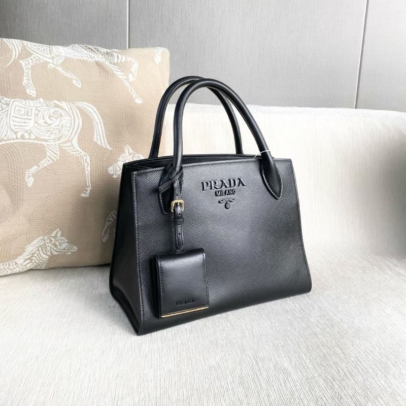 Prada Monochrome黑色手提斜背包26*20*14 9新 配件塵袋 購證 保卡 肩帶-5