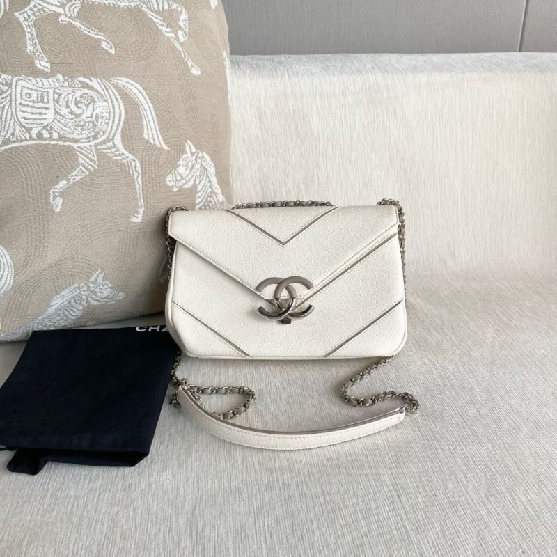 Chanel CF古巴系列口蓋包 鐳射23開 白銀 荔枝皮24*15*5.5 95新 配件塵袋-2