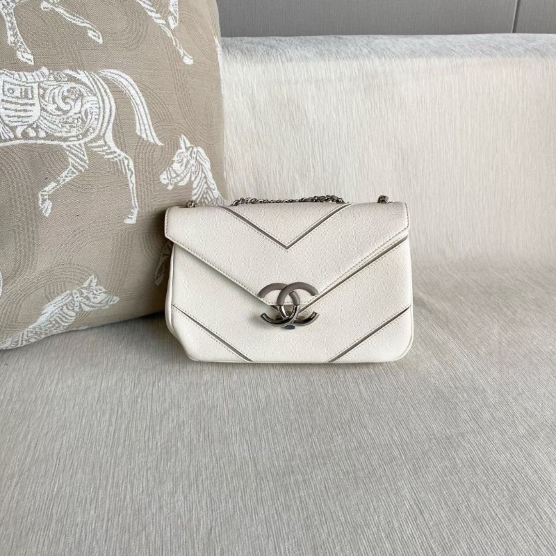 Chanel CF古巴系列口蓋包 鐳射23開 白銀 荔枝皮24*15*5.5 95新 配件塵袋-5
