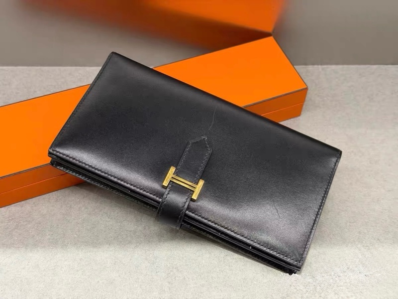 秒殺罕見 Hermès 愛馬仕 Bearn 黑金長夾|A刻 Box皮|經典黑色 H釦長夾 原始成色-0