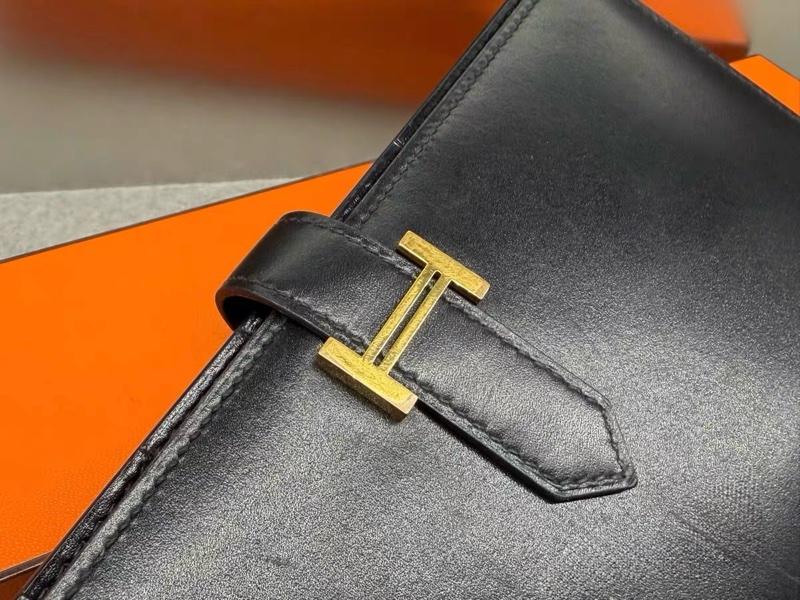 秒殺罕見 Hermès 愛馬仕 Bearn 黑金長夾|A刻 Box皮|經典黑色 H釦長夾 原始成色-7