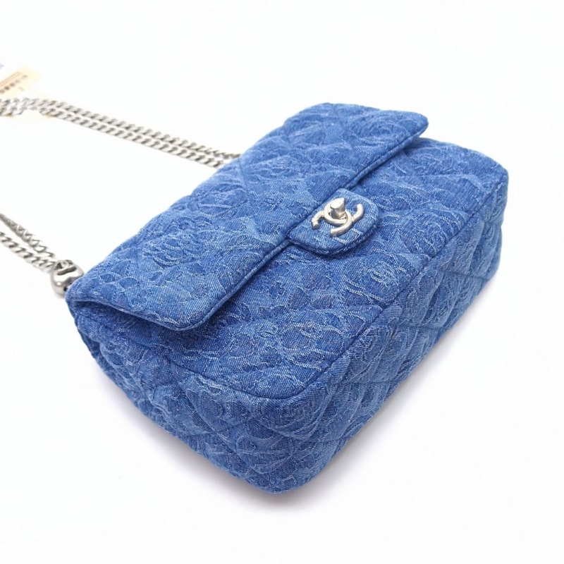 CHANEL 23P牛仔山茶花愛心大號方胖子肩背斜背包23*17*8 95新 配件塵袋-3