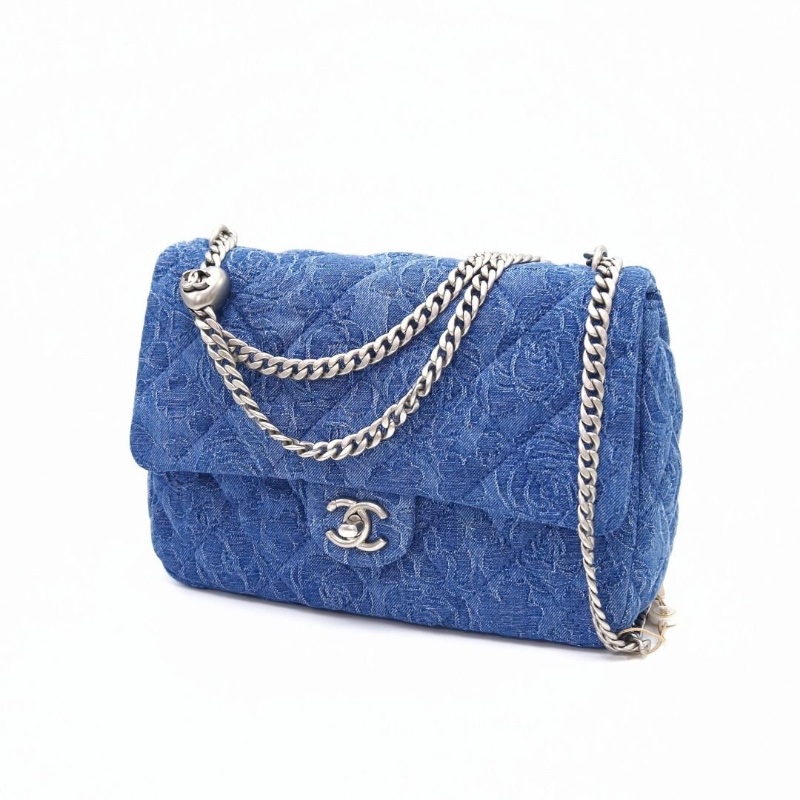 CHANEL 23P牛仔山茶花愛心大號方胖子肩背斜背包23*17*8 95新 配件塵袋-6