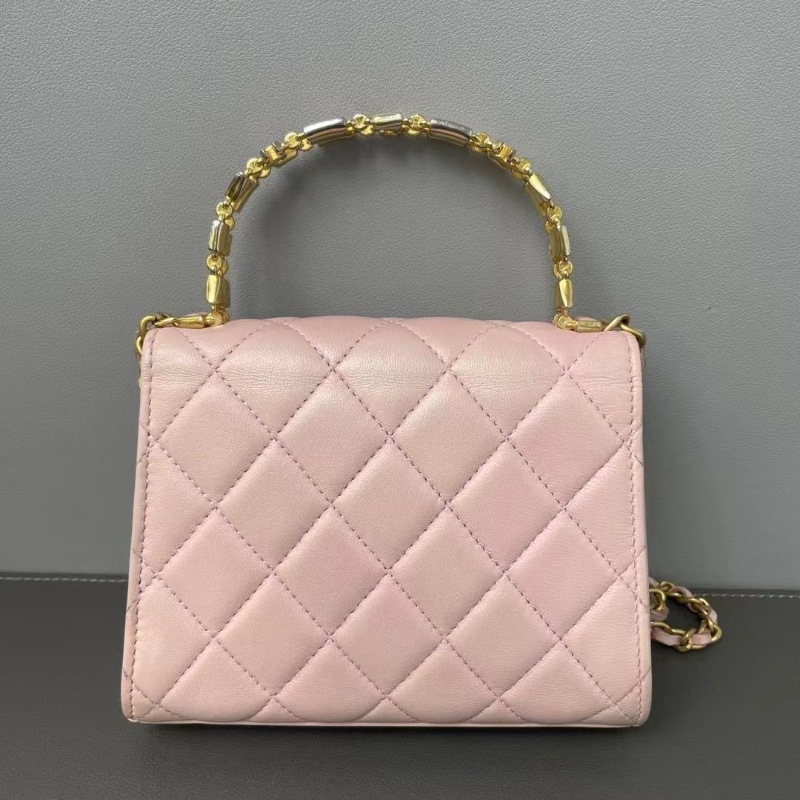 Chanel 22年 芯片款 羊皮粉色琺瑯手柄Kelly 15*11.5*5 9新 配件塵袋-2