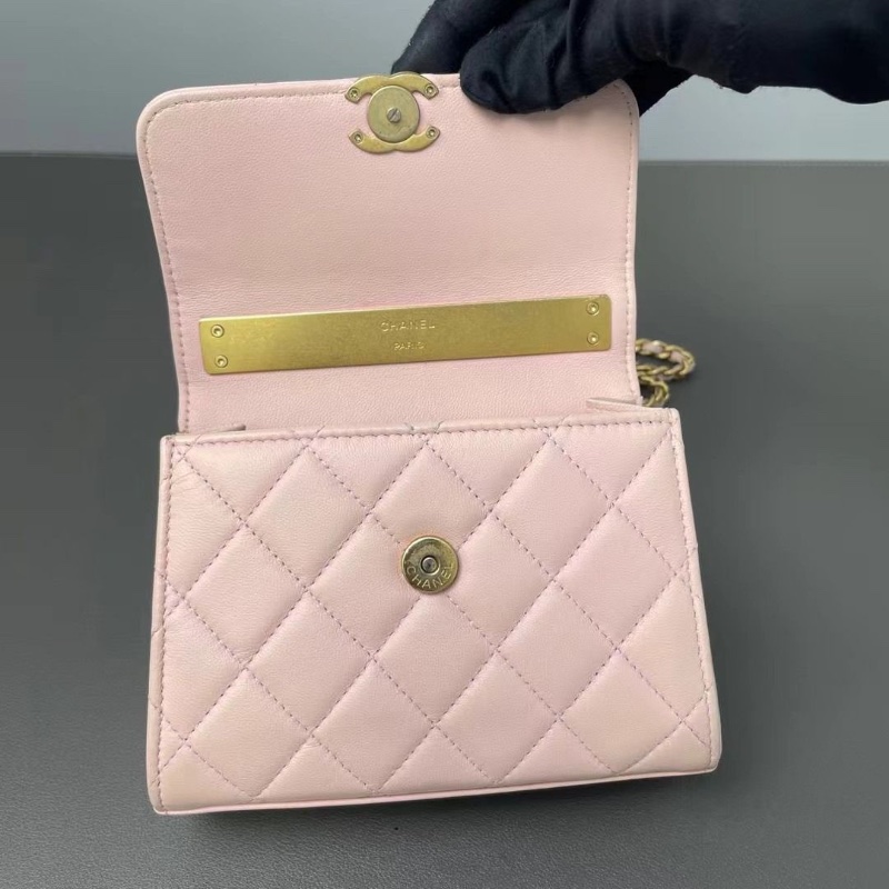 Chanel 22年 芯片款 羊皮粉色琺瑯手柄Kelly 15*11.5*5 9新 配件塵袋-6