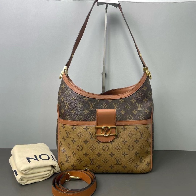 LV 達芙妮Hobo老花包 焦糖配棕色 內里黑色 30*32*13.5 9新 配件肩帶 塵袋-2