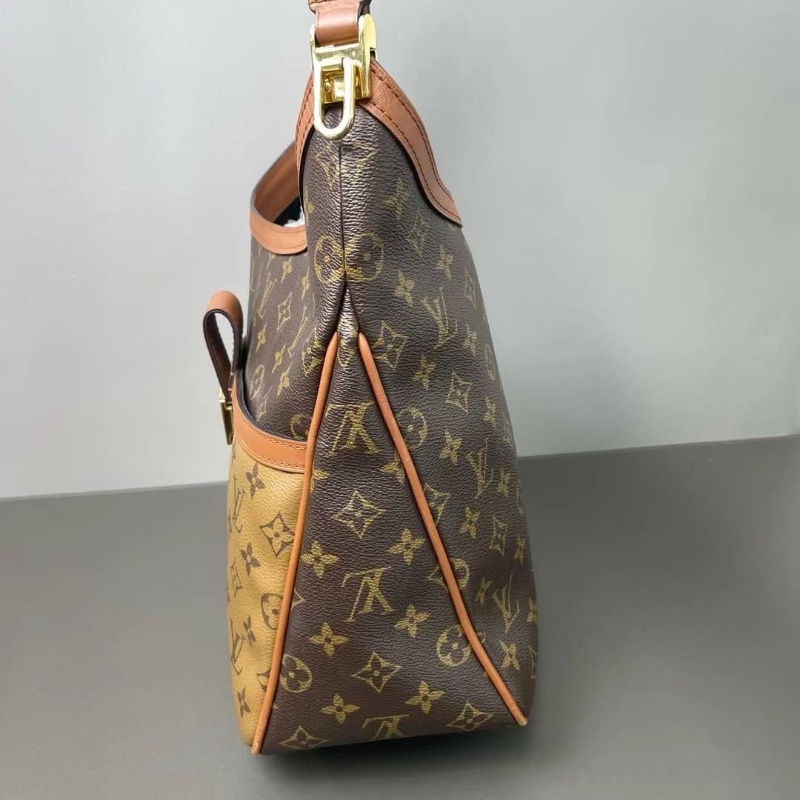 LV 達芙妮Hobo老花包 焦糖配棕色 內里黑色 30*32*13.5 9新 配件肩帶 塵袋-4