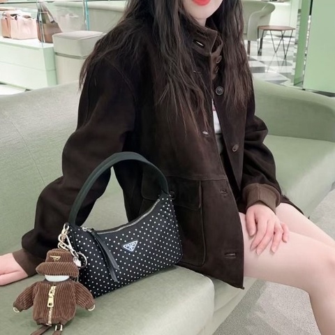 PRADA 黑銀尼龍鉚釘手提hobo包 22*12*5.5 9新 配件塵袋