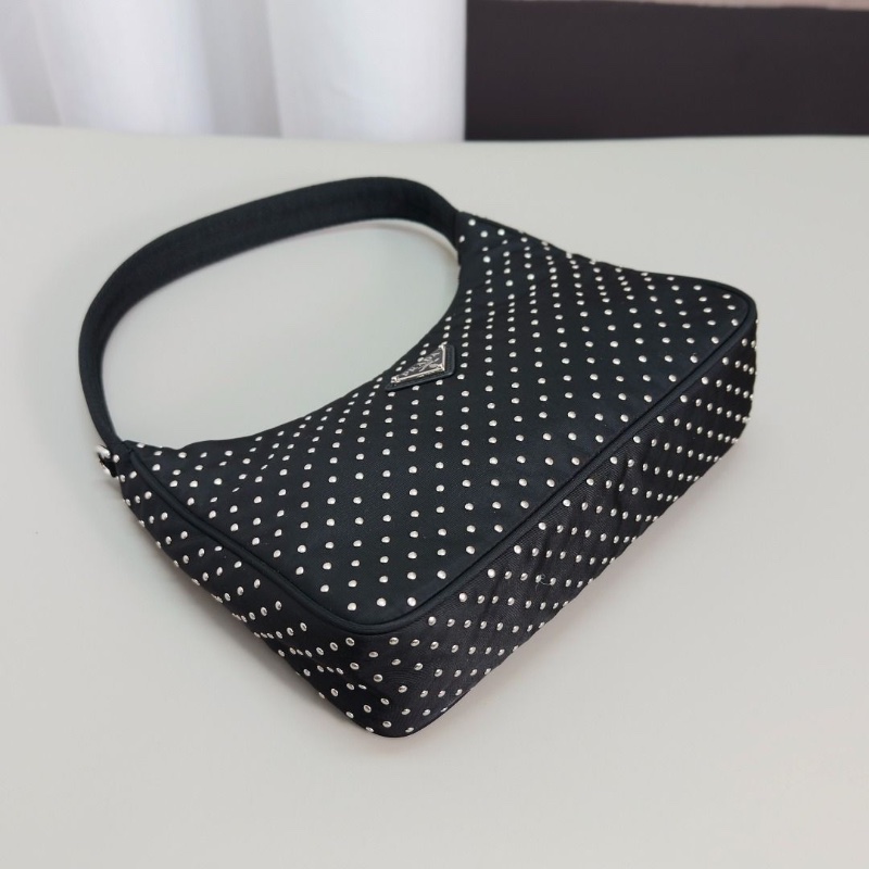 PRADA 黑銀尼龍鉚釘手提hobo包 22*12*5.5 9新 配件塵袋-6