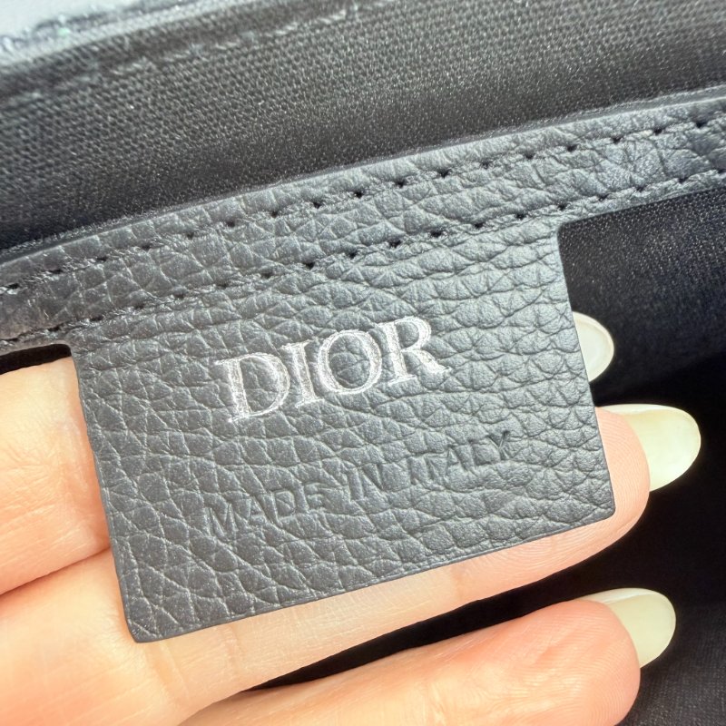 DIOR - 黑色緹花拼牛皮下蓋郵差包-28